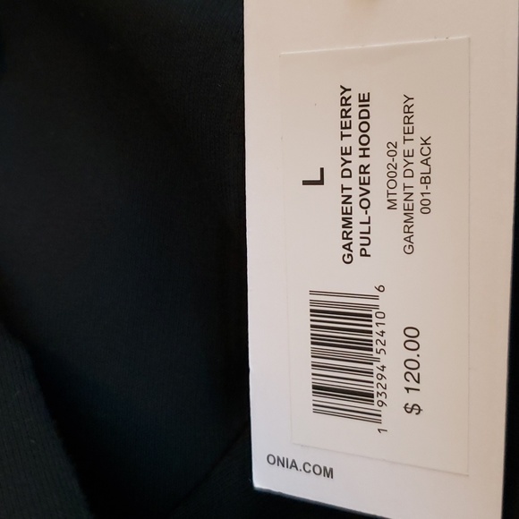 onia  black Garment dye terry Pull over Hoodie.  100% cotton NWT size Large - Picture 6 of 7